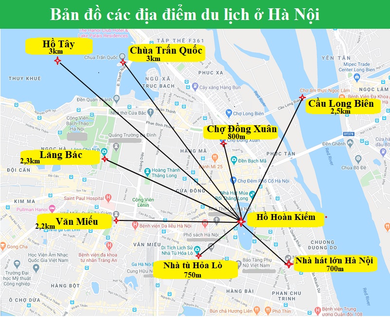 Bản đồ địa điểm du lịch Hà Nội về các địa điểm tham quan nổi tiếng nhất