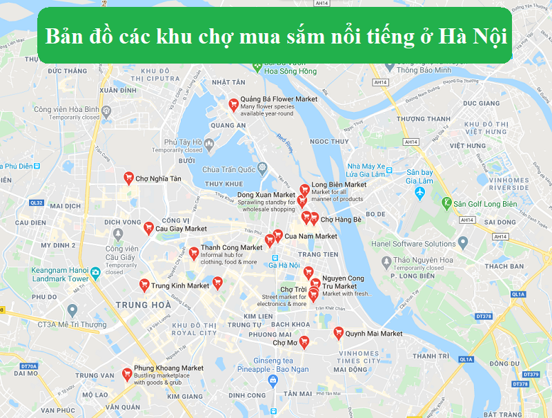 Bản đồ du lịch Hà Nội về địa điểm mua sắm. Bản đồ các khu mua sắm ở Hà Nội