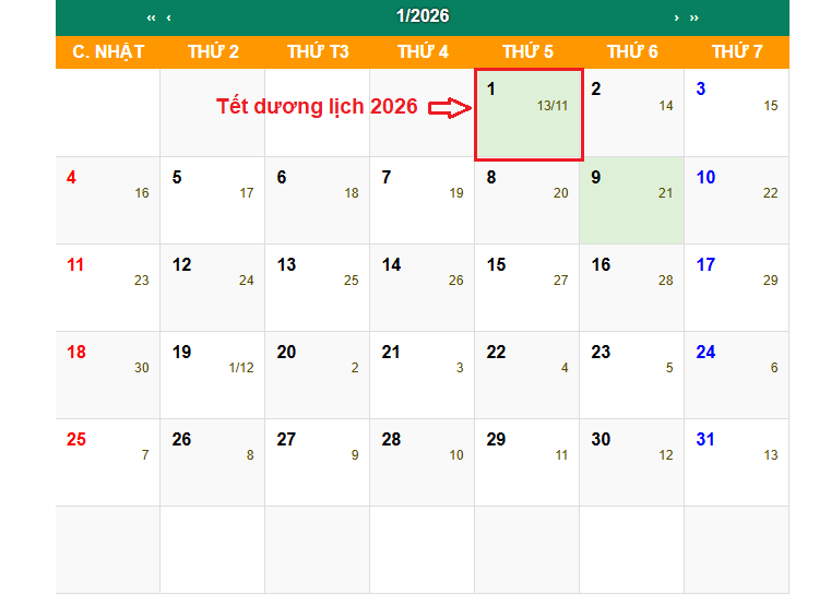 Lịch nghỉ tết dương lịch 2026 được nghỉ mấy ngày?